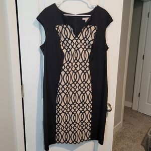 DB Women's Elegant Patterned Midi Dress Black Cream Zipper size 16 Wedding Guest